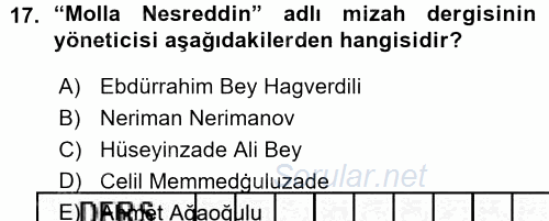 Çağdaş Türk Edebiyatları 1 2015 - 2016 Ara Sınavı 17.Soru