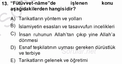 Halk Edebiyatına Giriş 2 2014 - 2015 Dönem Sonu Sınavı 13.Soru