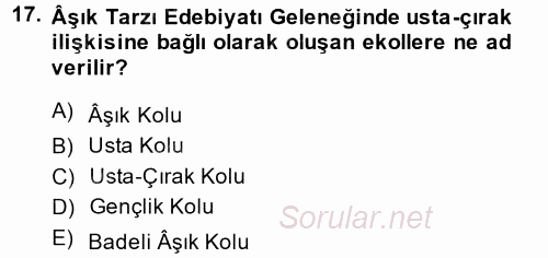 Halk Edebiyatına Giriş 2 2014 - 2015 Dönem Sonu Sınavı 17.Soru