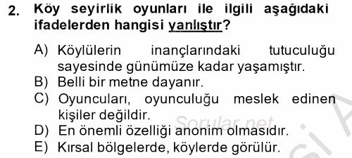 Halk Edebiyatına Giriş 2 2014 - 2015 Dönem Sonu Sınavı 2.Soru
