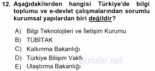 Kamu Yönetiminde Çağdaş Yaklaşımlar 2017 - 2018 Dönem Sonu Sınavı 12.Soru