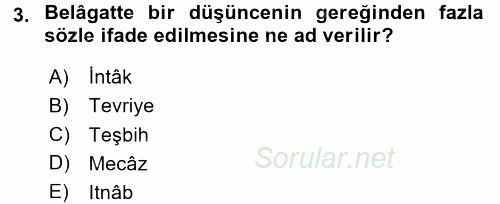 Türk İslam Edebiyatı 2015 - 2016 Dönem Sonu Sınavı 3.Soru