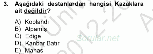 Çağdaş Türk Edebiyatları 2 2012 - 2013 Ara Sınavı 3.Soru