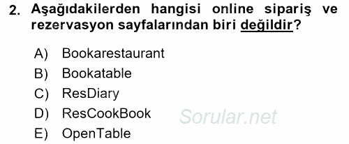 Gastronomi Ve Medya 2017 - 2018 3 Ders Sınavı 2.Soru