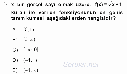 Matematik 1 2017 - 2018 3 Ders Sınavı 1.Soru