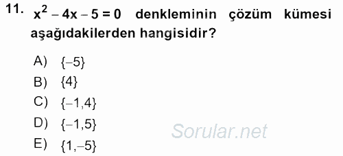 Matematik 1 2017 - 2018 3 Ders Sınavı 11.Soru