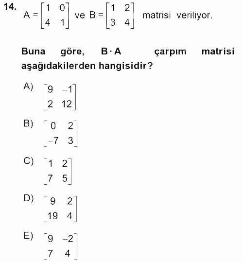 Matematik 1 2017 - 2018 3 Ders Sınavı 14.Soru