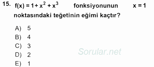 Matematik 1 2017 - 2018 3 Ders Sınavı 15.Soru