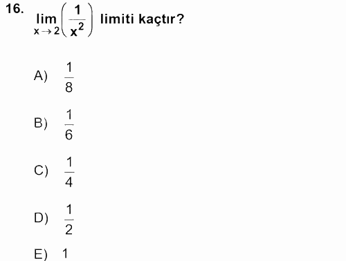 Matematik 1 2017 - 2018 3 Ders Sınavı 16.Soru