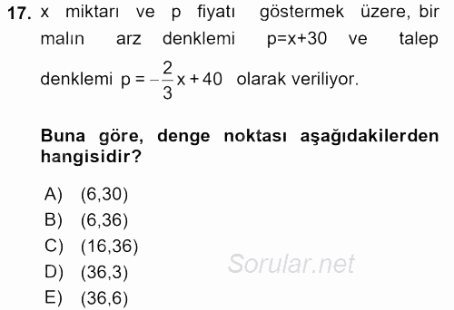 Matematik 1 2017 - 2018 3 Ders Sınavı 17.Soru