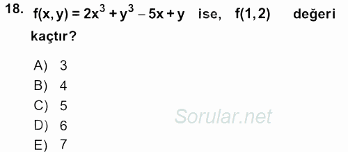 Matematik 1 2017 - 2018 3 Ders Sınavı 18.Soru