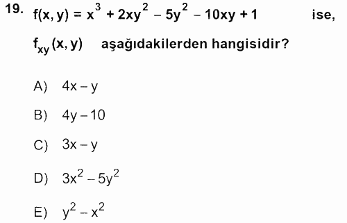 Matematik 1 2017 - 2018 3 Ders Sınavı 19.Soru