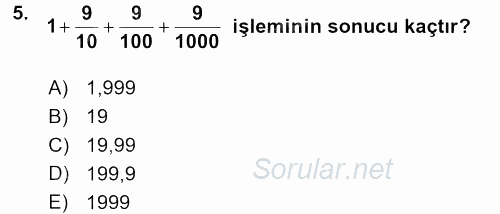 Matematik 1 2017 - 2018 3 Ders Sınavı 5.Soru