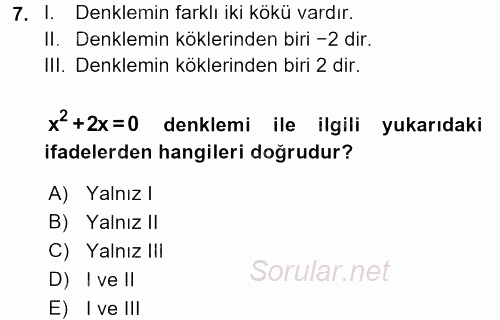 Matematik 1 2017 - 2018 3 Ders Sınavı 7.Soru