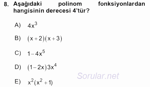 Matematik 1 2017 - 2018 3 Ders Sınavı 8.Soru