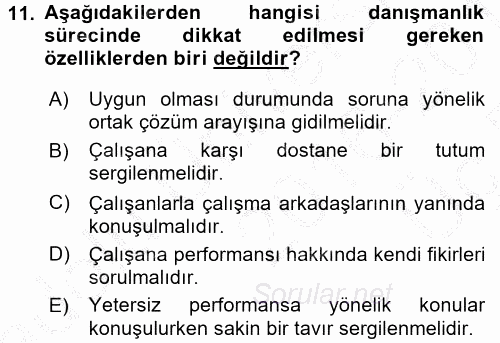 Performans ve Kariyer Yönetimi 2016 - 2017 3 Ders Sınavı 11.Soru