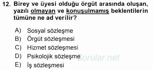 Performans ve Kariyer Yönetimi 2016 - 2017 3 Ders Sınavı 12.Soru