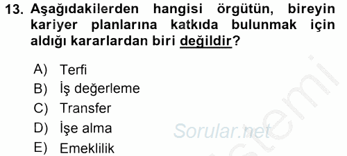 Performans ve Kariyer Yönetimi 2016 - 2017 3 Ders Sınavı 13.Soru