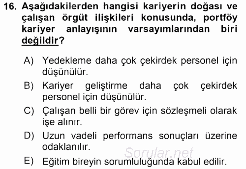 Performans ve Kariyer Yönetimi 2016 - 2017 3 Ders Sınavı 16.Soru