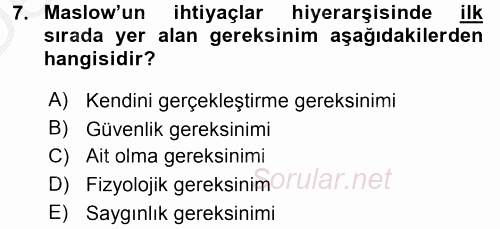 Performans ve Kariyer Yönetimi 2016 - 2017 3 Ders Sınavı 7.Soru