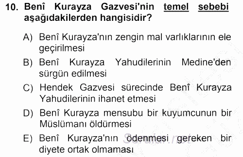 İslam Tarihi ve Medeniyeti 1 2012 - 2013 Ara Sınavı 10.Soru