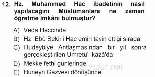 İslam Tarihi ve Medeniyeti 1 2012 - 2013 Ara Sınavı 12.Soru