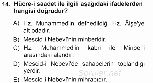 İslam Tarihi ve Medeniyeti 1 2012 - 2013 Ara Sınavı 14.Soru