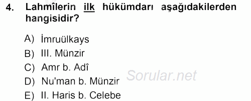 İslam Tarihi ve Medeniyeti 1 2012 - 2013 Ara Sınavı 4.Soru