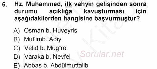 İslam Tarihi ve Medeniyeti 1 2012 - 2013 Ara Sınavı 6.Soru