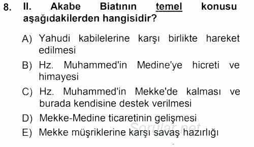 İslam Tarihi ve Medeniyeti 1 2012 - 2013 Ara Sınavı 8.Soru