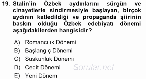 Çağdaş Türk Yazı Dilleri 1 2016 - 2017 Dönem Sonu Sınavı 19.Soru