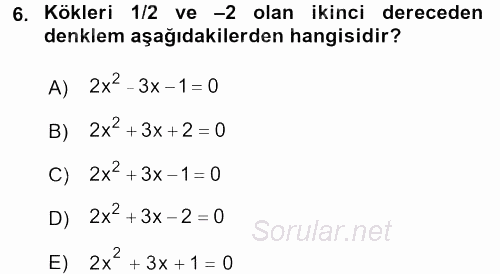 Genel Matematik 2017 - 2018 Ara Sınavı 6.Soru