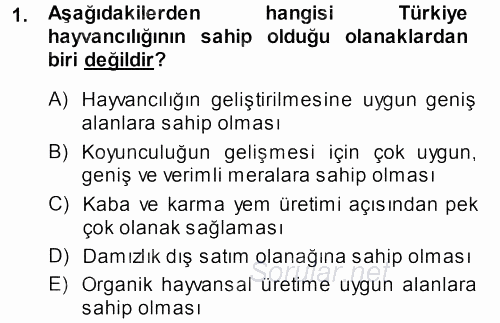 Hayvan Yetiştirme 2013 - 2014 Tek Ders Sınavı 1.Soru