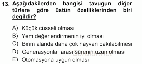 Hayvan Yetiştirme 2013 - 2014 Tek Ders Sınavı 13.Soru