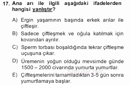 Hayvan Yetiştirme 2013 - 2014 Tek Ders Sınavı 17.Soru