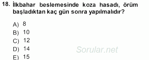 Hayvan Yetiştirme 2013 - 2014 Tek Ders Sınavı 18.Soru