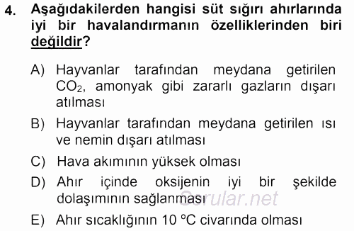 Hayvan Yetiştirme 2013 - 2014 Tek Ders Sınavı 4.Soru