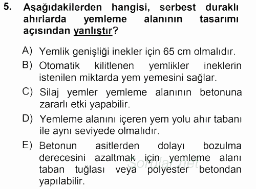 Hayvan Yetiştirme 2013 - 2014 Tek Ders Sınavı 5.Soru