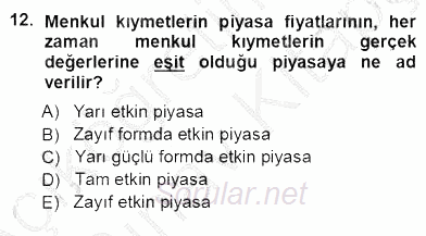 Yatırımcı İlişkileri Yönetimi 2012 - 2013 Ara Sınavı 12.Soru