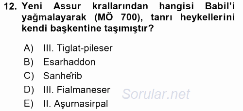 Eski Mezopotamya ve Mısır Tarihi 2016 - 2017 Dönem Sonu Sınavı 12.Soru