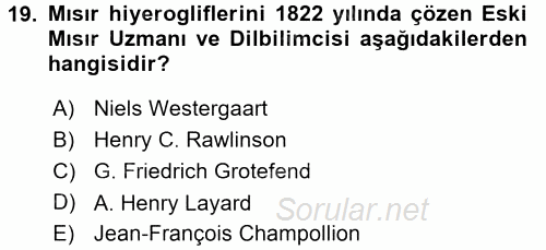 Eski Mezopotamya ve Mısır Tarihi 2016 - 2017 Dönem Sonu Sınavı 19.Soru