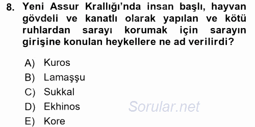 Eski Mezopotamya ve Mısır Tarihi 2016 - 2017 Dönem Sonu Sınavı 8.Soru