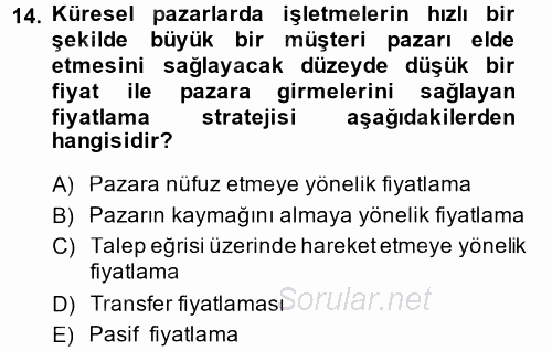 Küresel Pazarlama 2013 - 2014 Dönem Sonu Sınavı 14.Soru