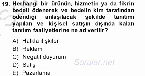 Küresel Pazarlama 2013 - 2014 Dönem Sonu Sınavı 19.Soru