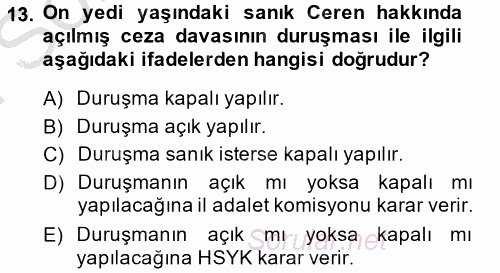 Ceza Muhakemesi Hukuku 2014 - 2015 Dönem Sonu Sınavı 13.Soru