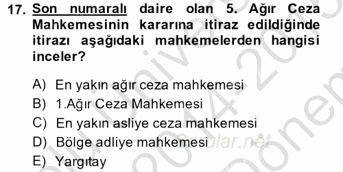 Ceza Muhakemesi Hukuku 2014 - 2015 Dönem Sonu Sınavı 17.Soru