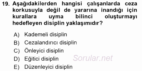 İnsan Kaynakları Yönetimi 2015 - 2016 Tek Ders Sınavı 19.Soru