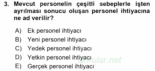 İnsan Kaynakları Yönetimi 2015 - 2016 Tek Ders Sınavı 3.Soru