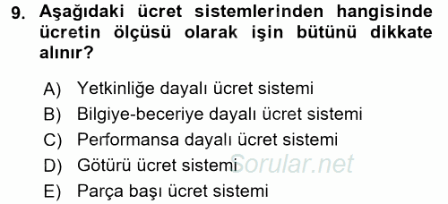 İnsan Kaynakları Yönetimi 2015 - 2016 Tek Ders Sınavı 9.Soru