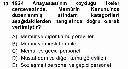 Kamu Personel Hukuku 2013 - 2014 Ara Sınavı 10.Soru